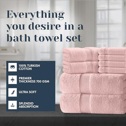 White Classic Luxury Bath Towel Set of 8 Pieces - 100% Turkish Cotton Highly Absorbent Towels for Bathroom, 2 Luxury Bath Towels 700GSM, 2 Hand Towels, 4 Washcloths, Pink - color: 17: Pink