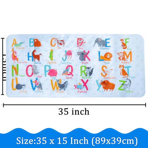 Cute Cartoon Non-Slip Bath Mat for Tub - Anti-Slip Kids Bathtub Mat, Slip-Resistant Shower Mat for Bathroom Safety, 35 X 15.3 Inch, Easy to Clean (A-Z Animals) - color: A-z Animals
