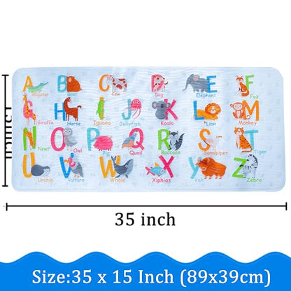 Cute Cartoon Non-Slip Bath Mat for Tub - Anti-Slip Kids Bathtub Mat, Slip-Resistant Shower Mat for Bathroom Safety, 35 X 15.3 Inch, Easy to Clean (A-Z Animals) - color: A-z Animals