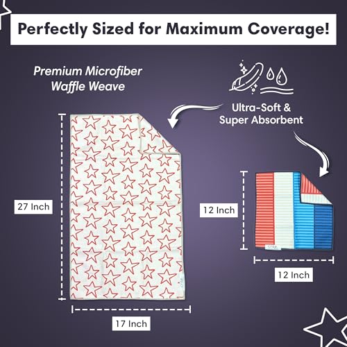 Microfiber Hand Towel & Washcloth Set, Double-Sided Waffle Weave Set of Two | Super Absorbent, Lint-Free, Fast Drying, Stars & Stripes Pattern, Red/Blue/Cream, Bathroom, Kitchen, Car & Windows Cloth Sets - color: Stars & Stripes - Red, Blue, Cream, size: