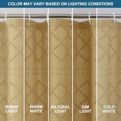 Gold Stall Boho Shower Curtain, Modern Tufted Plaid Striped Narrow Half Size Fabric Shower Curtain, Farmhouse Tufted Textured Shower Curtains for Bathroom, 36" W x 72" L - color: Gold, size: 36"W x 72"L (Pack of 1)
