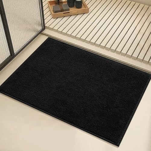 Bath Mat-Non-Slip Bathroom Floor Mats-Absorbent Quick Dry Low Pile Bathroom Rugs Fit Under Door-Bath Rug for Sink,Bathtub,Shower Room,24"×36",Black - color: Black, size: 24×36 inch