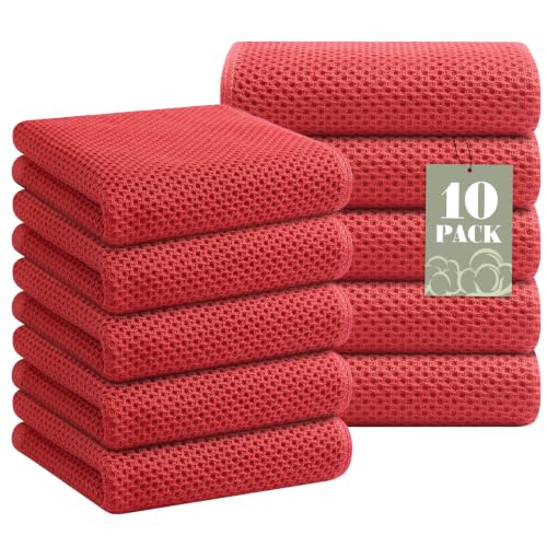 Homaxy 100% Cotton Waffle Weave Kitchen Towels, 10-Pack, Brick Red | Ultra Soft Absorbent Dish Towels, Quick Drying Cleaning Towels, 13 x 28 Inches - color: Brick Red, size: 13 x 28 - 10 Pack