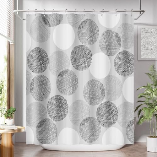 AmazerBath Grey Shower Curtain, Washable Cloth Gray Dots Shower Curtain Sets with 12 Metal Shower Curtain Hooks, Rustic Waterproof Farmhouse Fabric Shower Curtains for Bathroom Decor, 72x72 Inches - color: E- Grey Dot +12 Metal Hooks, size: 72"W x 72"L (P