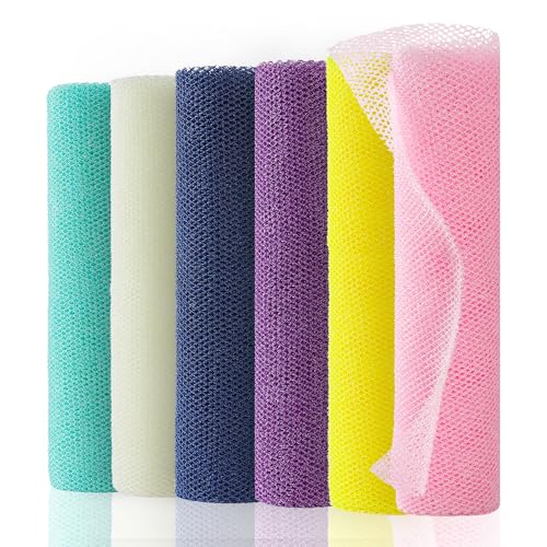 African Net Sponge 6Pcs Multi Color Spa Exfoliating Body Scrub | Fast Drying African Bath Net, Gentle Exfoliating Scrub for Full Body & Back Spa Shower - color: Green, White, Blue, Purple, Yellow, Pink