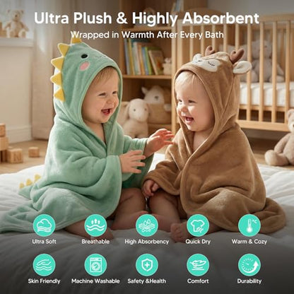 14 PCS Baby Bath Towels Set, Hooded Baby Towels, Baby Bath Essentials | 4 PCS Baby Towels, 8 PCS Washcloths & 2PCS Bath Brush Set for Infants & Toddlers, Ultra Absorbent & Soft for Boys & Girls