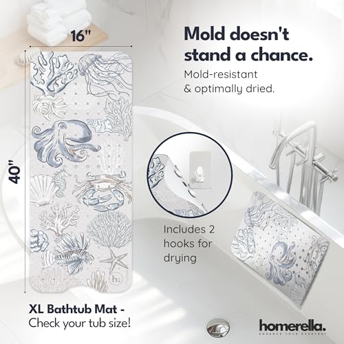 homerella Bathtub Mat Non Slip Kids 40x16 Baby Bath Mat Non Slip Anti Mold | 100% BPA Free, Non Toxic, Mildew Resistant, Machine Washable, Extra Long Kids Bath Mat for Tub Non Slip, Toddler Bath Mat - color: Beige Reef, size: 40" x 16" (Rectangular)