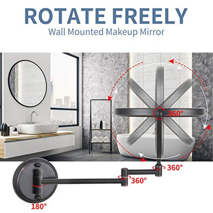 DOWRY Wall Mounted Magnifying Makeup Mirror with 10x Magnification, Oil Rubbed Bronze, 8 Inch Double-Sided Swivel Makeup Mirror Wall, 12 Inch Extension