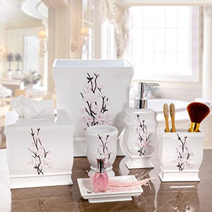 Creative Scents Vanda Rectangle Tissue Box Cover with Bottom Slider | White Tissue Box Holder Rectangular Cherry Blossom Design White Bathroom Accessories Decor - style: Rectangle Tissue Box