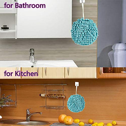 Chenille Hand Towels for Bathroom Soft Ball Quick Dry Hand Bath Hanging Hand Towel with Loop Absorbent Kitchen (2 Grey) (Blue+Grey) - color: Blue+grey