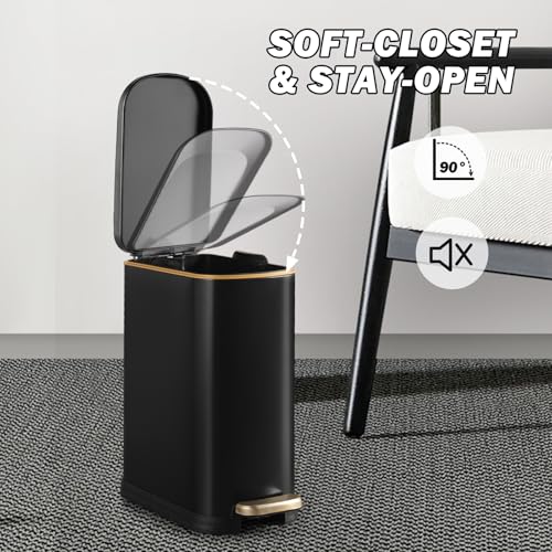 ELPHECO Bathroom Trash Can with Lid 3.5Gal Stainless Steel Step Garbage Can | 13.5 Litre Stainless Steel Pedel Garbage Can with Removable Inner Bucket, Wastebasket Bathroom, Office, Bedroom, Matte Black - color: Matte Black