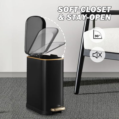 ELPHECO Bathroom Trash Can with Lid 3.5Gal Stainless Steel Step Garbage Can | 13.5 Litre Stainless Steel Pedel Garbage Can with Removable Inner Bucket, Wastebasket Bathroom, Office, Bedroom, Matte Black - color: Matte Black