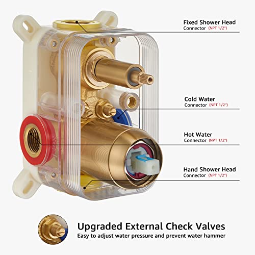 Iriber Shower System Wall Mounted Shower Faucet Mixer Set with Luxury High Pressure Shower head and 3-Setting Handheld, Bathroom Shower Trim Kit Contain Pressure Balance Valve,Brushed Gold - color: Brushed Gold