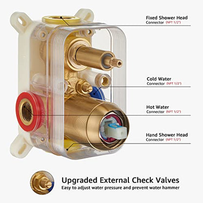 Iriber Shower System Wall Mounted Shower Faucet Mixer Set with Luxury High Pressure Shower head and 3-Setting Handheld, Bathroom Shower Trim Kit Contain Pressure Balance Valve,Brushed Gold - color: Brushed Gold