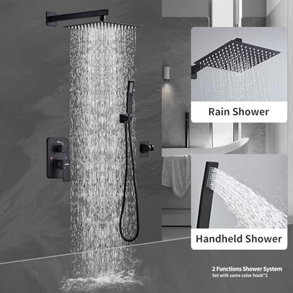 Shower System Black -10 Inch High Pressure Rain Shower Heads with Handheld Spray Combo Shower Faucet Set with Pressure Balanced Rough-in Valve, Wall Mount Bathroom Shower Set fit All Valve Types - style: 10inch