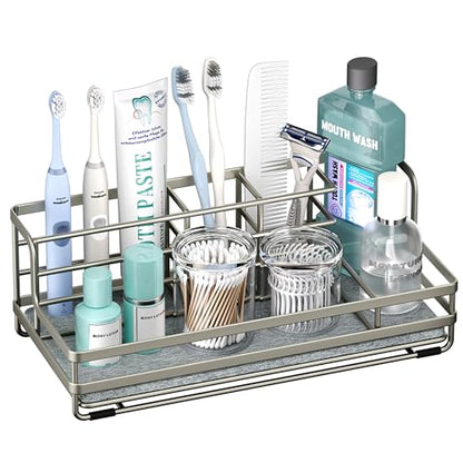 HapiRm Toothbrush Holders for Bathroom - 5 Partitions Bathroom Counter Organizer with Instant Drying Stone, Stainless Steel Countertop Storage Electric Toothbrush Toothpaste Holder - Brushed Nickel - color: Brushed Nickel