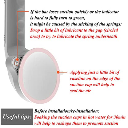 17“ Suction Shower Grab Bar with Indicators, Tool-Free Installation, Steady Handle for Balance Assist for Bathtub, Toilet, Bathroom, Dual Tone, Silver/Gray 2-Pack - size: 17in, Pack of 2