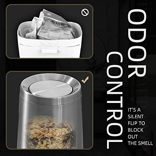 2.6Gallen Brushed Nickel Bathroom Trash Can with Lid, Stainless Steel Garbage Can with Flipping Lid,for Bathroom, Kitchen,Living Room,Bedroom,Hotel (Silver) - color: silver