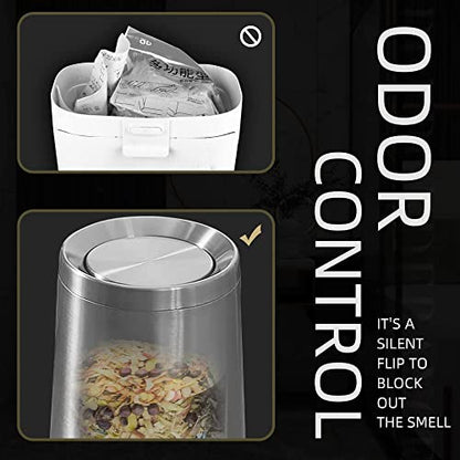 2.6Gallen Brushed Nickel Bathroom Trash Can with Lid, Stainless Steel Garbage Can with Flipping Lid,for Bathroom, Kitchen,Living Room,Bedroom,Hotel (Silver) - color: silver