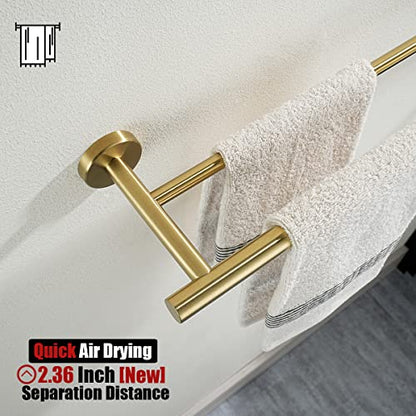 JQK Double Towel Bar 20.5 Inch, Brushed Gold Useable 18 Inch 304 Stainless Steel Thicken 0.8mm Towel Rack Bathroom, Towel Holder Wall Mount, TB100L18-BG - color: Brushed Gold, size: 20.5 Inch