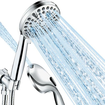 Shower Head with Handheld, High Pressure 10 Spray Built-in Pause & Power Wash, Anti-clog Nozzles, Detachable Hand Held Showerhead with Leakproof Stainless Steel Hose&Adjustable Overhead Bracket Chrome - color: Premium Chrome