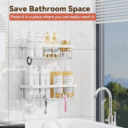 Shower Caddy Adhesive, Rustproof Shower Organizer, Wall Shower Rack | Large Capacity Shower Shelf for Inside Shower, No Drill Shower Storage, Shampoo Shower Holder, White, 2 Caddies - color: White