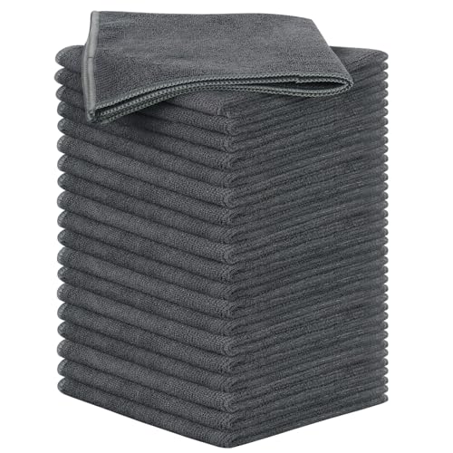 Microfiber Rag Cleaning Cloth Kitchen Cloths 12x12in 20 Pack Grey | Absorbent, Quick Dry, Streak Free, Dish Rags, Glass Cloths - color: Greyx20