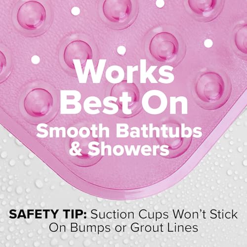 SlipX Solutions 39x16 Extra Long Non Slip Bath Mat, Tub & Shower, Pink | Anti Slip Mat for Elderly & Kids Bathroom, 30% More Coverage, 200 Suction Cups, Hundreds of Drain Holes - color: Translucent Pink