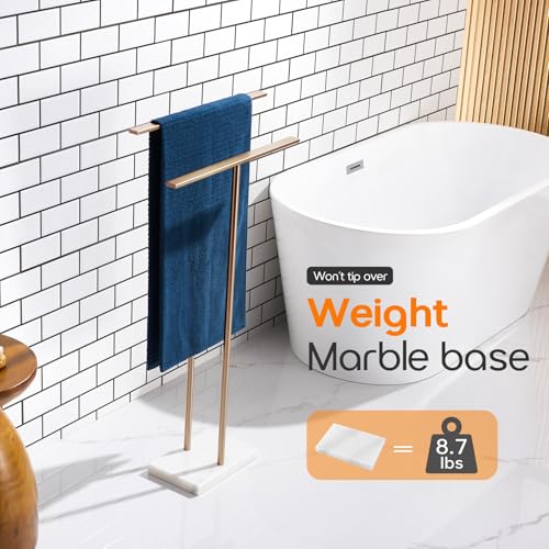 Free Stand Towel Racks for Bathroom 2-Tier Standing Towel Holder with Heavy Marble Base Champagne Bronze Thicken Steady Design Stainless Steel AN7005CPG - color: Champagne Bronze