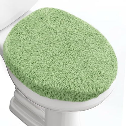 Soft Microfiber Toilet Lid Cover 17.5" x 15" Machine Washable | Solid Toilet Seat Cover Adjustable Rubber Backing Fits Most 16 -17.5" L x 14-16" W Round Oblong and Elongated Toilet Seat - color: Sage Green