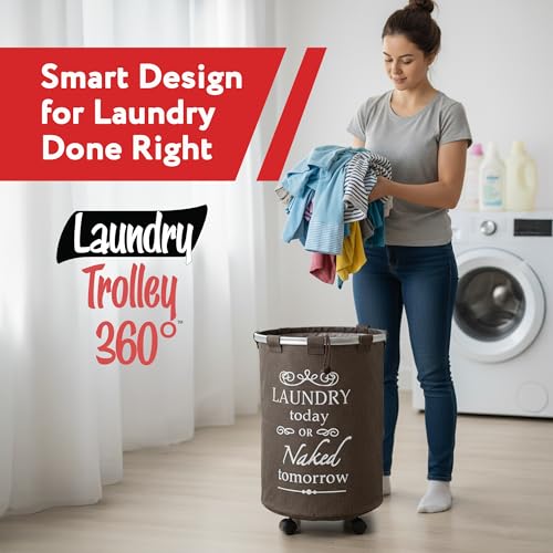 Laundry Trolley 360 - color: Brown, size: Swivel Wheels