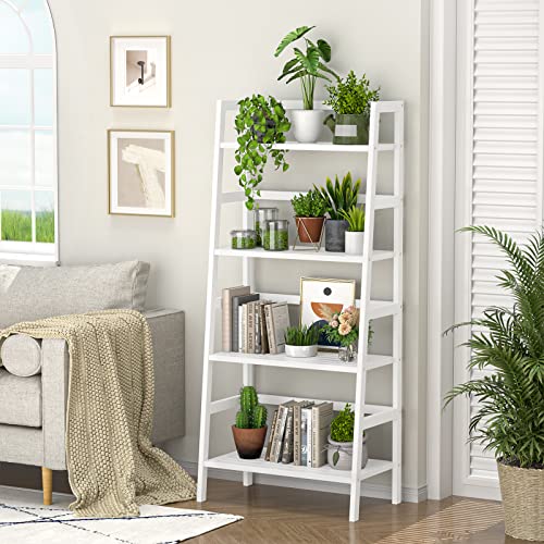 Bamboo Over The Toilet Storage and Ladder Shelf Bundle, White