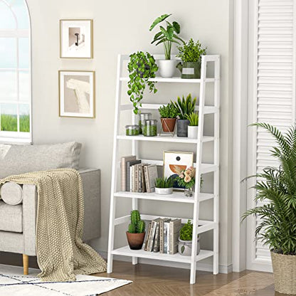 Bamboo Over The Toilet Storage and Ladder Shelf Bundle, White