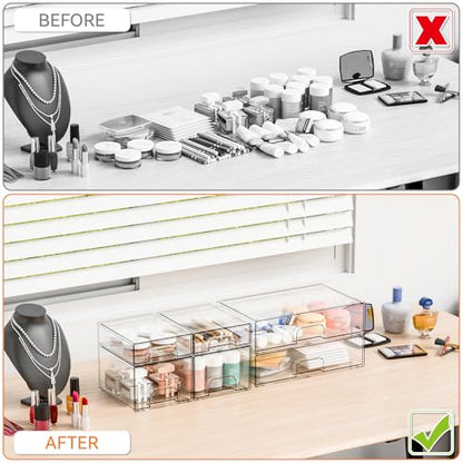 Clear Stackable Storage Drawers - Set of 6 - Acrylic Drawers,Bathroom Organizer Bin and Plastic Makeup Organizer,Clear Stacking Brightroom Storage Boxes for Vanity,Cabinet,Pantry Organization - style: 6 PACK（3 Size）