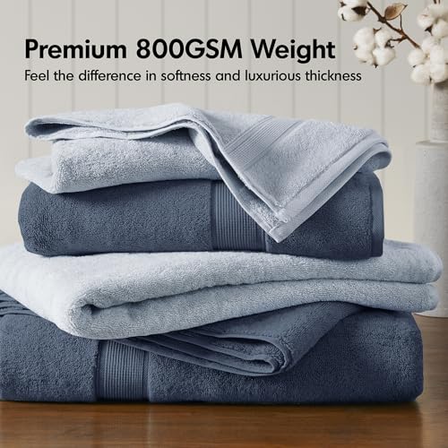 Madison Park 800GSM 100% Cotton Bathroom Bath Towel Set of 8, Blue | Long Staple, Highly Absorbent, Durable Hotel Spa Quality, Quick Dry, Double Stitched Hems, Lint Reducing, OEKO-TEX Certified - color: Slate Blue, size: Multi-Sizes
