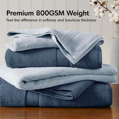 Madison Park 800GSM 100% Cotton Bathroom Bath Towel Set of 8, Blue | Long Staple, Highly Absorbent, Durable Hotel Spa Quality, Quick Dry, Double Stitched Hems, Lint Reducing, OEKO-TEX Certified - color: Slate Blue, size: Multi-Sizes