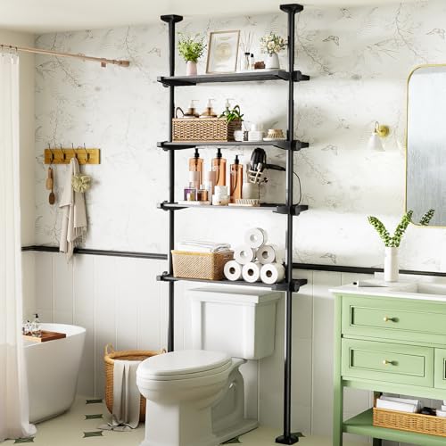 Bonpally Over The Toilet Storage Shelf, 4-Tier Adjustable Bathroom Organizer, No Drill Tension Mounted Shelves, Space-Saving Bathroom Cabinet Rack Above Toilet for Small Rooms, Black - color: Black