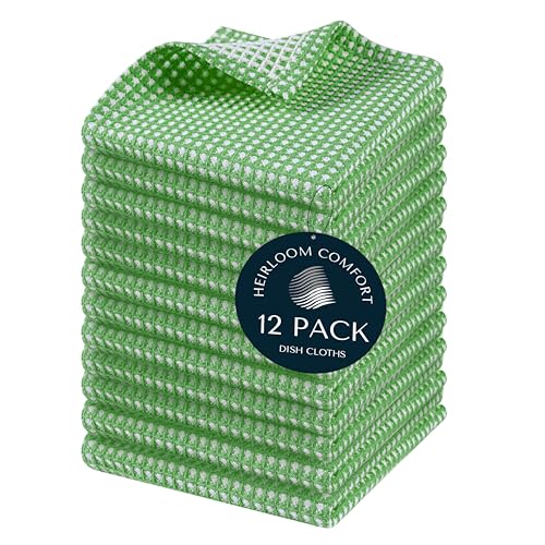 12 Pack Dual Tone Waffle Weave Dish Cloth, 12x12 Inches, 100% Cotton Dishcloth Set, Super Absorbent, Quick Drying, Soft Hand Towels for Cleaning, Washing, Durable, Mint Green - color: Mint Green