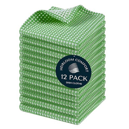 12 Pack Dual Tone Waffle Weave Dish Cloth, 12x12 Inches, 100% Cotton Dishcloth Set, Super Absorbent, Quick Drying, Soft Hand Towels for Cleaning, Washing, Durable, Mint Green - color: Mint Green