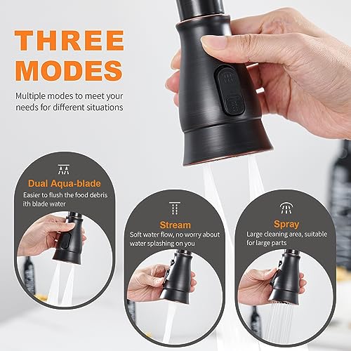 TIORIY Kitchen Sink Faucet Spray Head Replacement with 15 Adapters, Pull Down Kitchen Faucet Replacement Head, 3 Function Pull Out Kitchen Faucet Spray Nozzle, Oil Rubbed Bronze - color: Oil Rubbed Bronze
