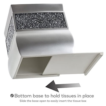 Crackled Glass Silver Square Resin Tissue Box Cover with Bottom Slider - style: Square Tissue Box Cover