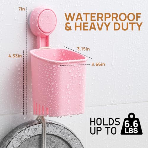 LEVERLOC Powerful Suction Cup Toothbrush Holder, Drill-Free Wall Shower Holder for Toothbrush, Toothpaste, Razor, Self-draining Kitchen Tableware Organizer, Removable Suction Cup in Shower, Pink - color: 1 Holder, Pink