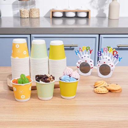 Tamone 600 Pack 3 oz Bathroom Cups, Mouthwash Cups with Flower, Pink, Yellow, Blue Small Disposable 3 oz Paper Cups for Party, Picnic, BBQ, Travel, Home & Event - color: pink & yellow & blue
