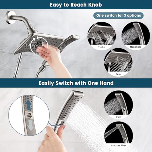 BRIGHT SHOWERS High Pressure Shower Head Combo with Two Spray Setting Fixed Shower Head and Two Spray Settings Handheld Shower Head with Grey Face, Brushed Nickel - color: Brushed Nickel, size: 2.5 Gallon Per Minute