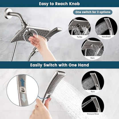 BRIGHT SHOWERS High Pressure Shower Head Combo with Two Spray Setting Fixed Shower Head and Two Spray Settings Handheld Shower Head with Grey Face, Brushed Nickel - color: Brushed Nickel, size: 2.5 Gallon Per Minute