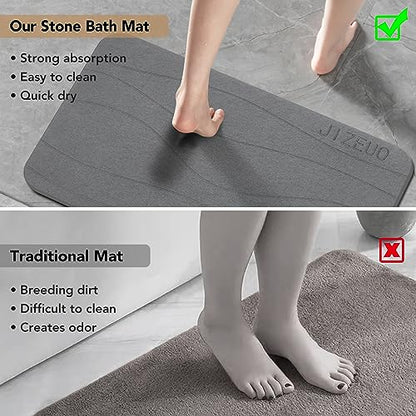 Stone Bath Mat, Diatomaceous Earth Shower Mat, Non-Slip Super Absorbent Quick Drying Bathroom Floor Mat，2 Pack, Grey - color: Gery