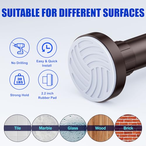 Ausemku Shower Curtain Rod 32-80 Inch Adjustable - 1 Inch Diameter Heavy Duty No drill Spring Tension Shower Rod, Non-Slip Rustproof Telescopic Rod for Bathroom, Brown - color: Brown, size: 32-80 Inches
