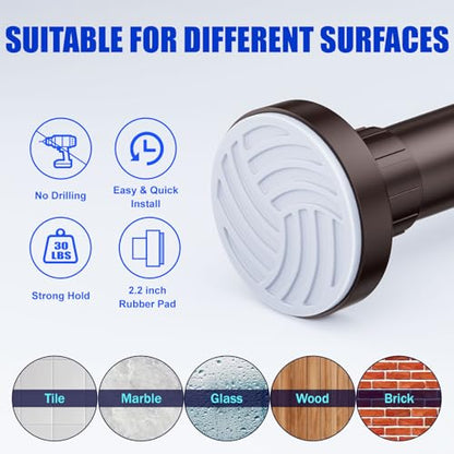 Ausemku Shower Curtain Rod 32-80 Inch Adjustable - 1 Inch Diameter Heavy Duty No drill Spring Tension Shower Rod, Non-Slip Rustproof Telescopic Rod for Bathroom, Brown - color: Brown, size: 32-80 Inches