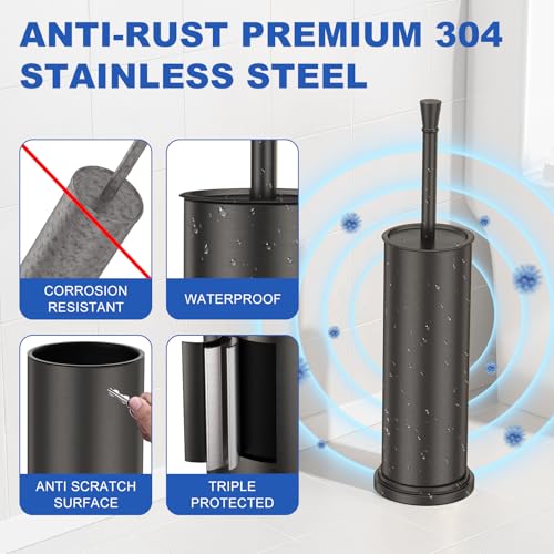 Toilet Brush and Holder Set：304 Stainless Steel Heavy Duty Toilet Bowl Brush，Removable Inner Bowl and Splash Protection，Bathroom Toilet Brush-Dense Bristles for Through Cleaning - color: Pewter