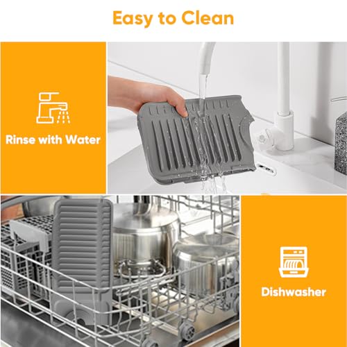 17.7'' Faucet Mat for Kitchen Sink Splash Guard[7° Slope Fast Self-draining][Snap Lock Fit] Folding Kitchen Sink Faucet Mat Splash Guard Kitchen Sink Area Water Splash Guard Behind Faucet Draining Mat - color: Gray, size: 17.7" x 5.5"